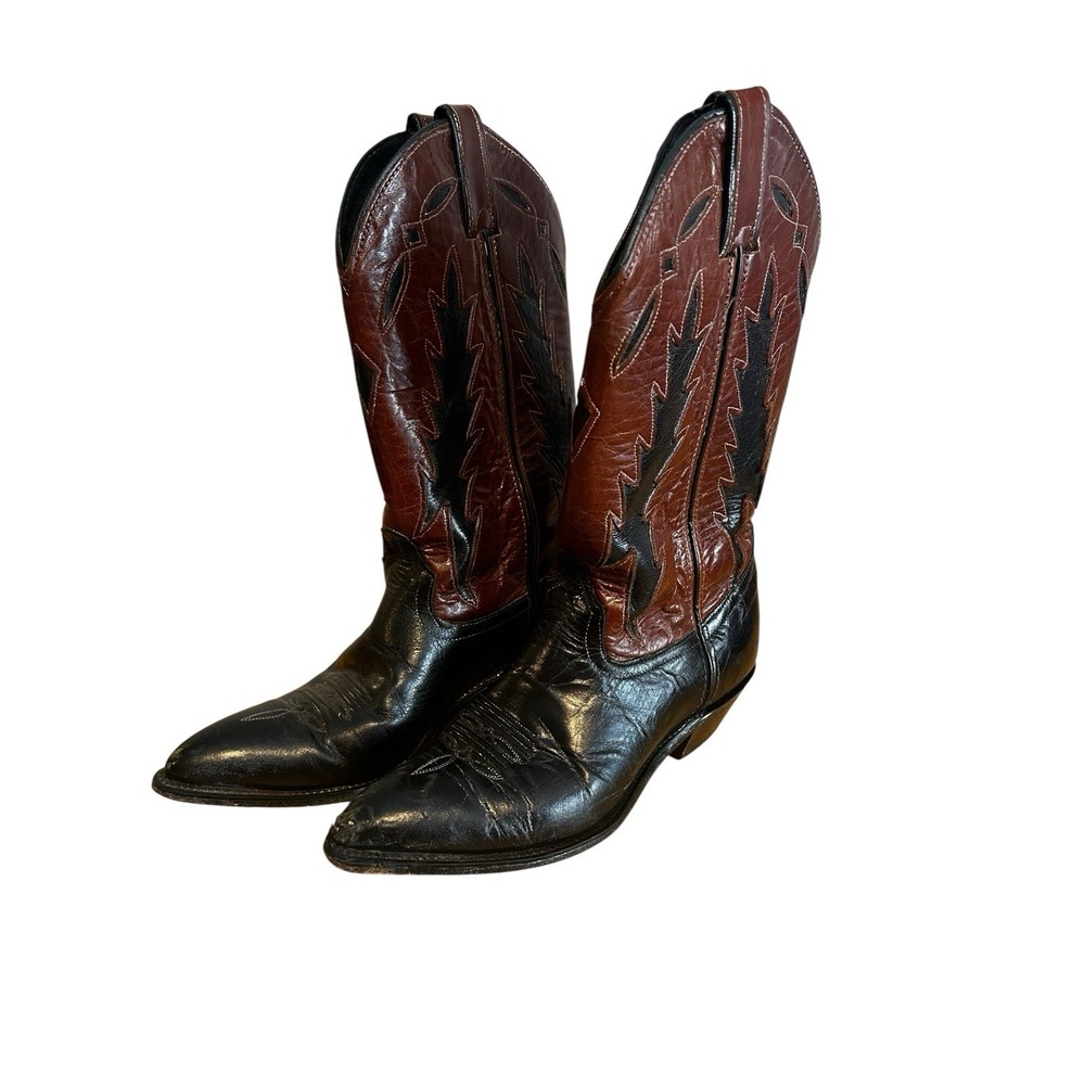 Cowboy Boots Leather Women's Sz 6.5M Black /brown Cowgirl Vtg Code West Western‎